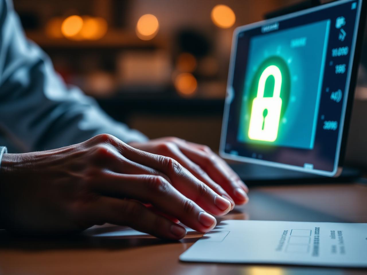 Hands at a donation desk with a glowing lock protecting donor payment data