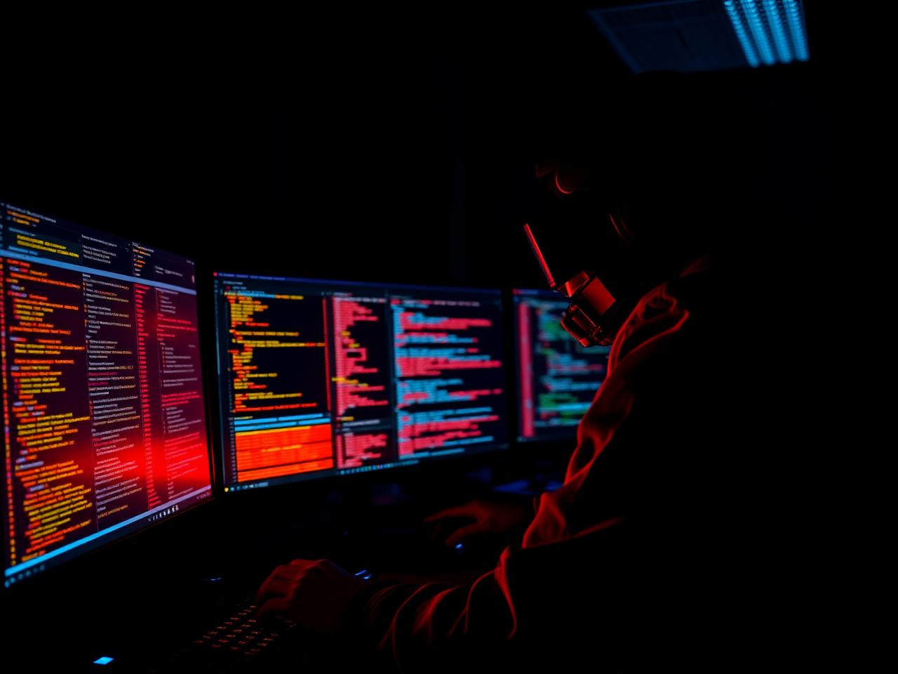 Penetration tester reviewing vulnerability scan results on multiple monitors